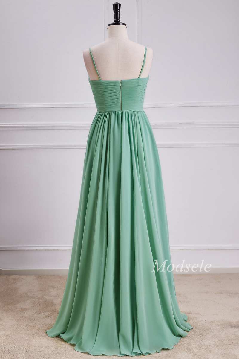 Sage Chiffon Spaghetti Strap Maxi Dress with Slit