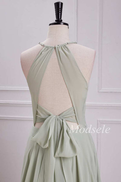 Keyhole Tie-Back A-Line Maxi Dress with Slit