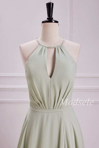 Keyhole Tie-Back A-Line Maxi Dress with Slit