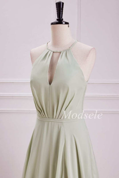 Keyhole Tie-Back A-Line Maxi Dress with Slit