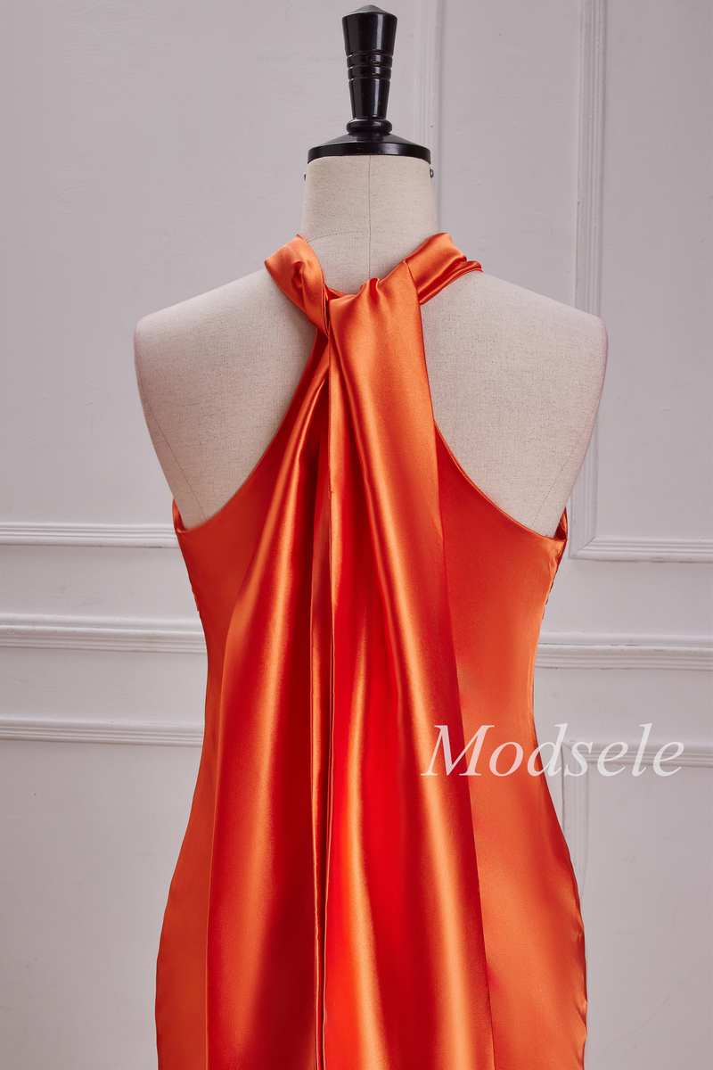 Halter Mermaid Maxi Dress in Burnt Orange