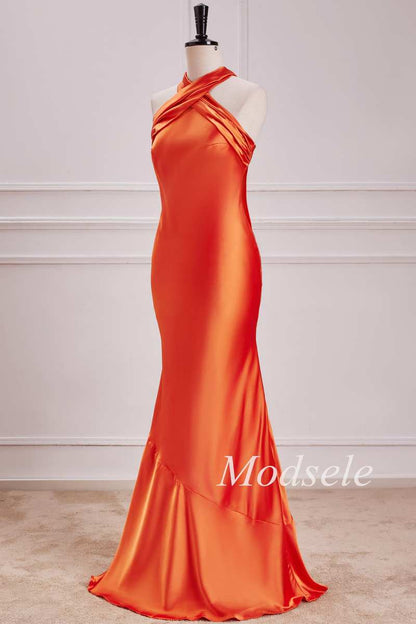 Halter Mermaid Maxi Dress in Burnt Orange