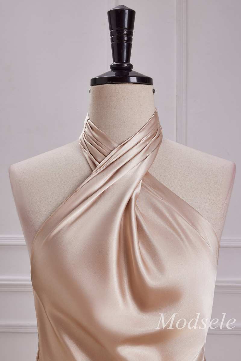 Halter Mermaid Maxi Dress in Champagne