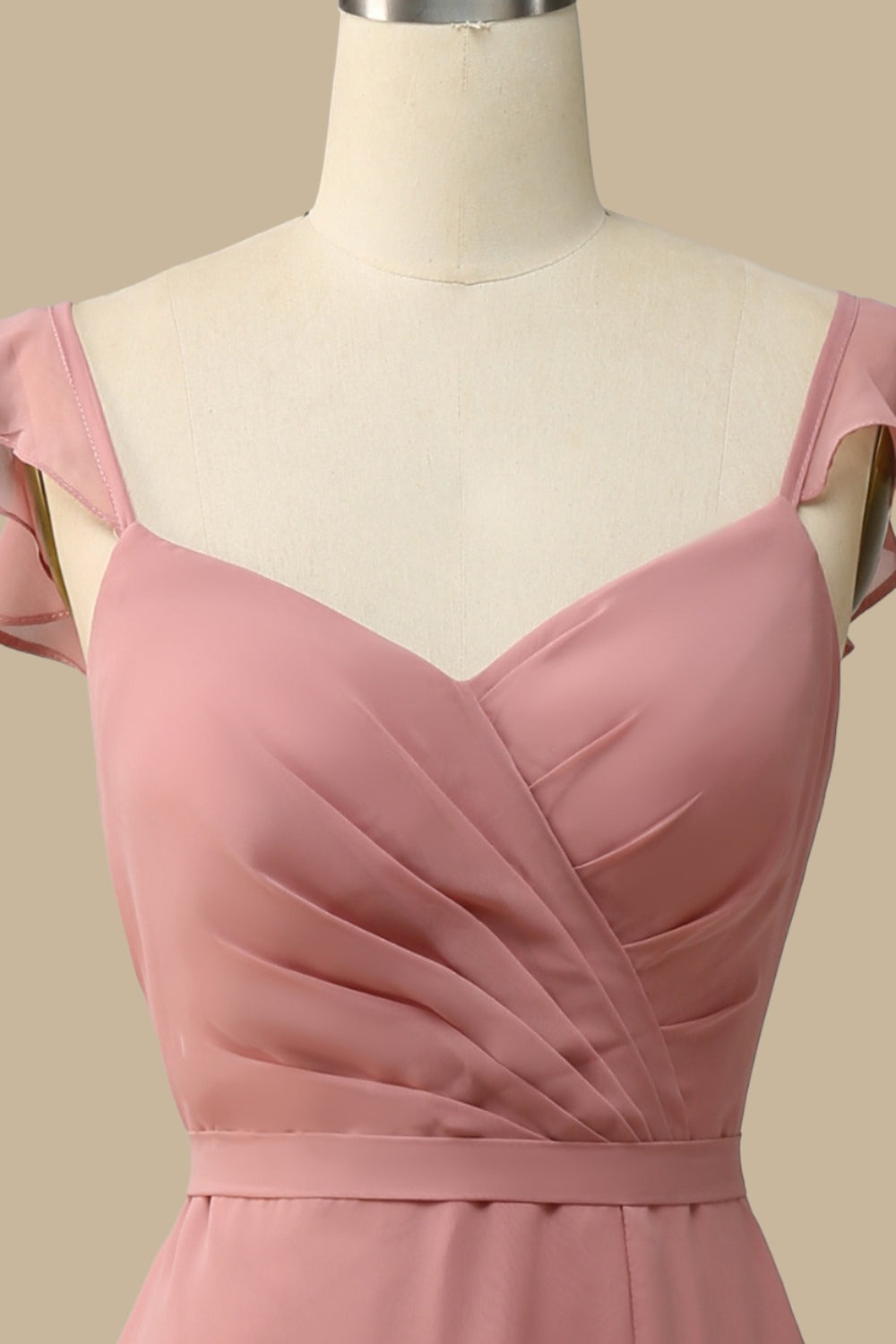 Dusty Rose Surplice Neck A-Line Chiffon Maxi Dress