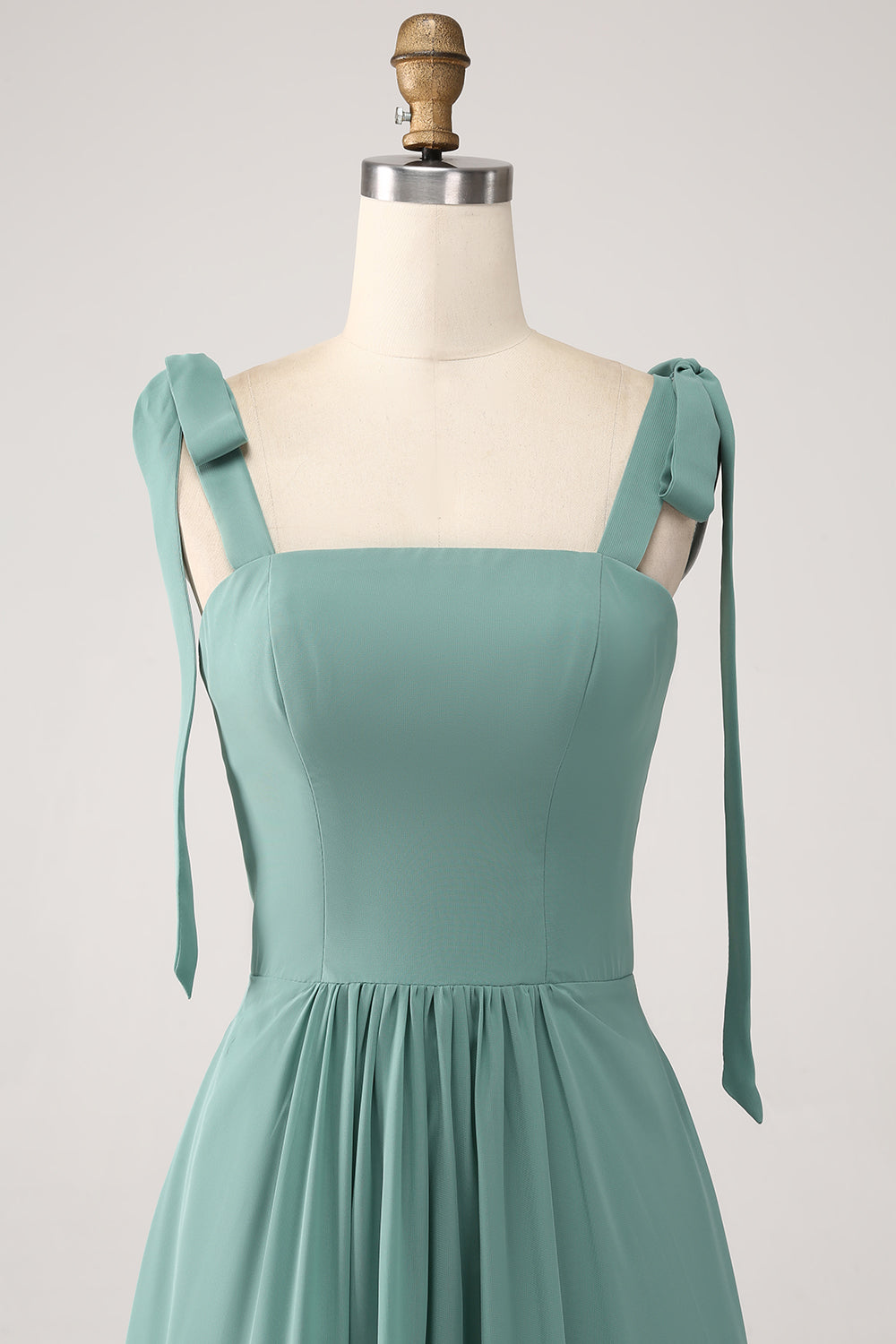 A-Line Green Maxi Dress with Bow Straps
