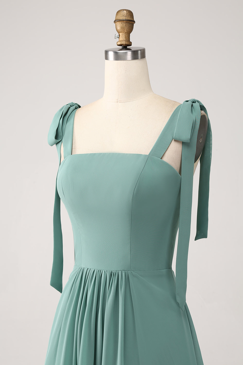 A-Line Green Maxi Dress with Bow Straps