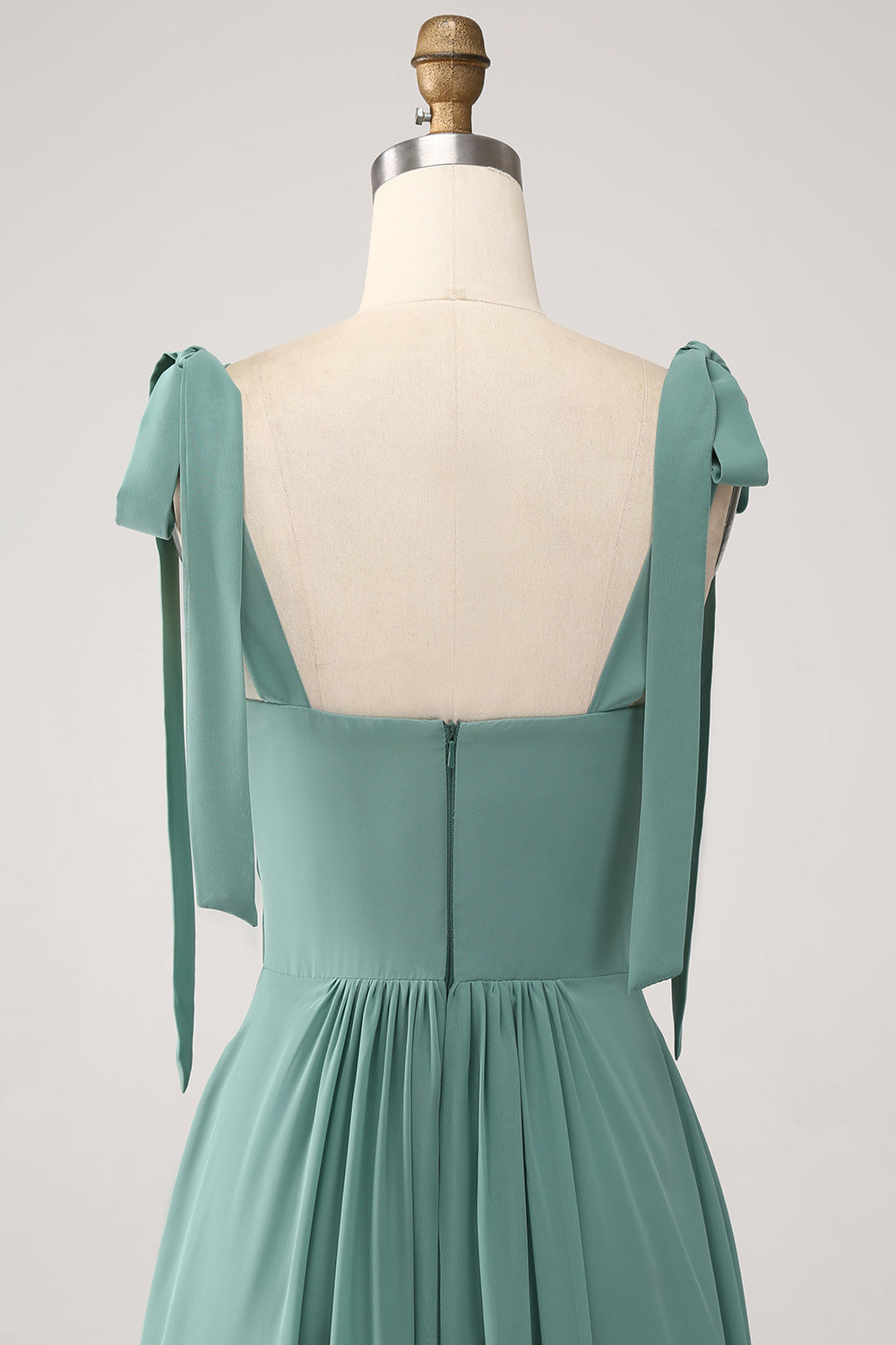 A-Line Green Maxi Dress with Bow Straps