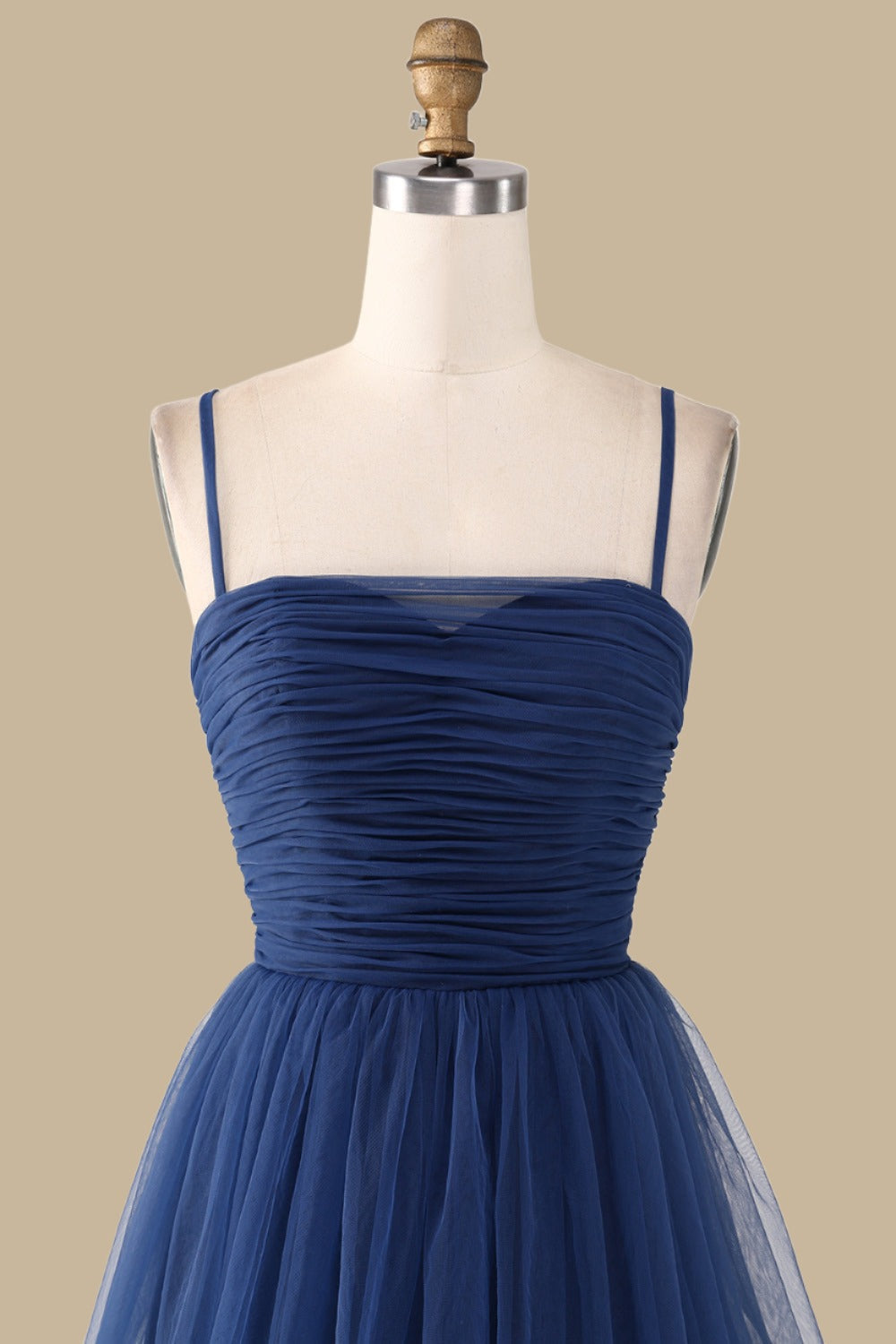 Navy Blue Spaghetti Strap Tiered Maxi Dress with Slit