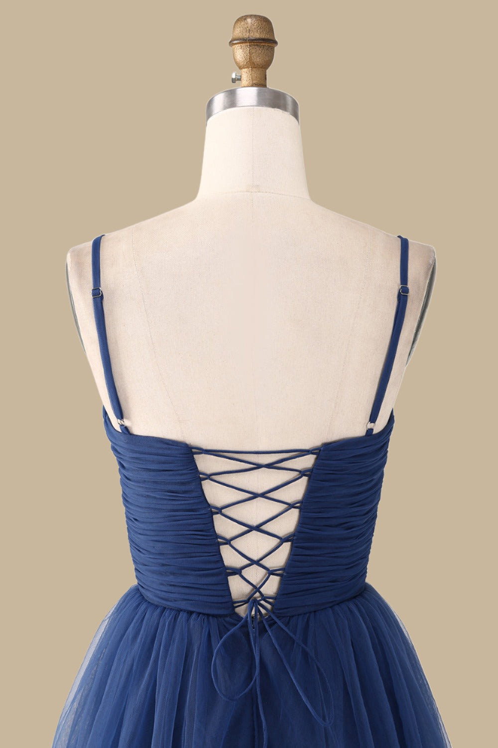 Navy Blue Spaghetti Strap Tiered Maxi Dress with Slit