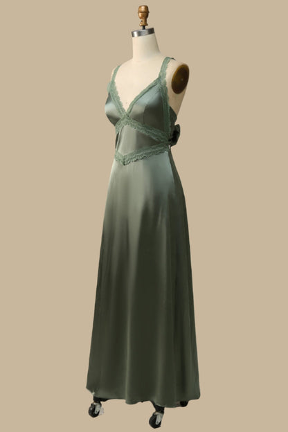 Olive Green Lace Tie-Back Maxi Dress