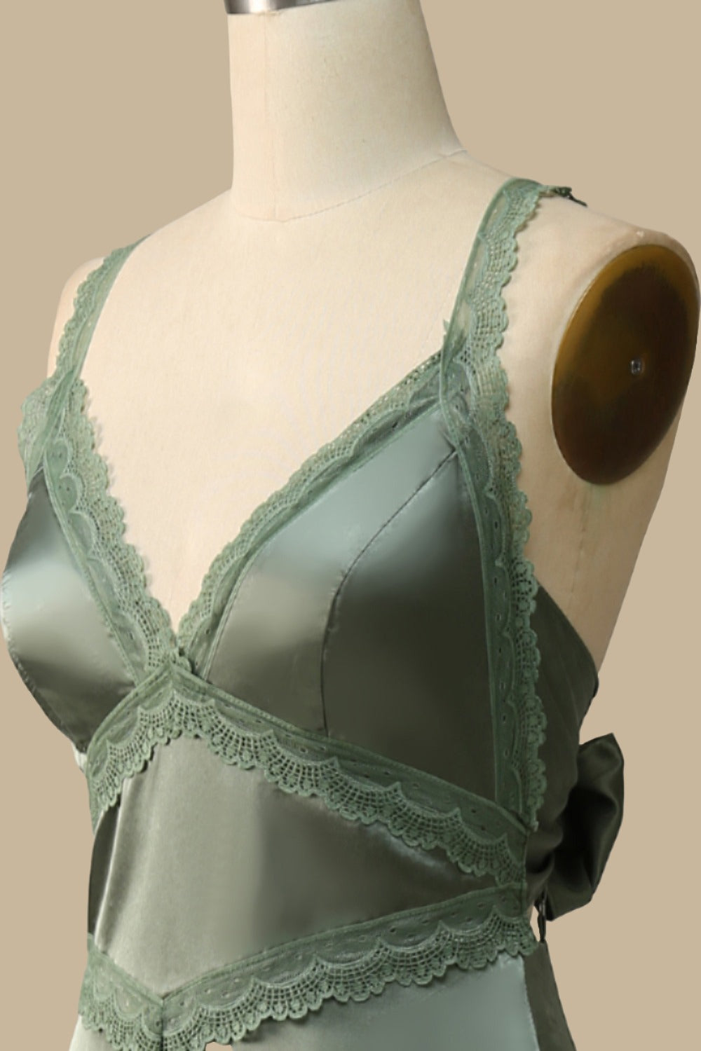 Olive Green Lace Tie-Back Maxi Dress