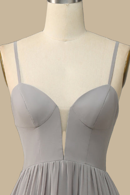 Gray Corset Cutout Back Chiffon Maxi Dress