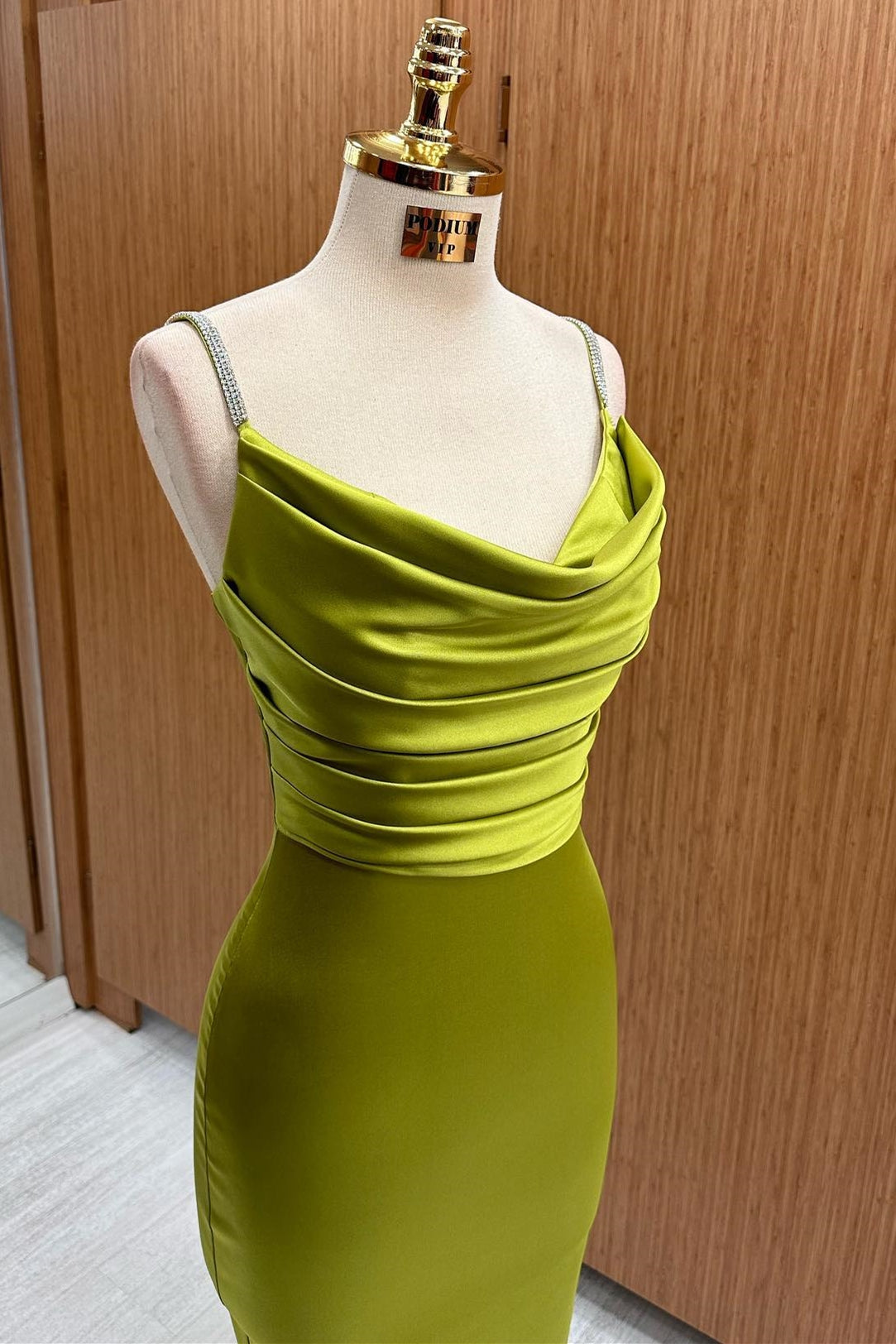 Olive Green Cowl Neck Midi Dress