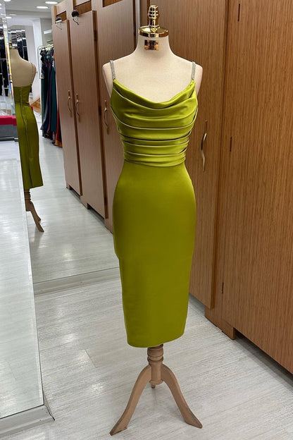 Olive Green Cowl Neck Midi Dress