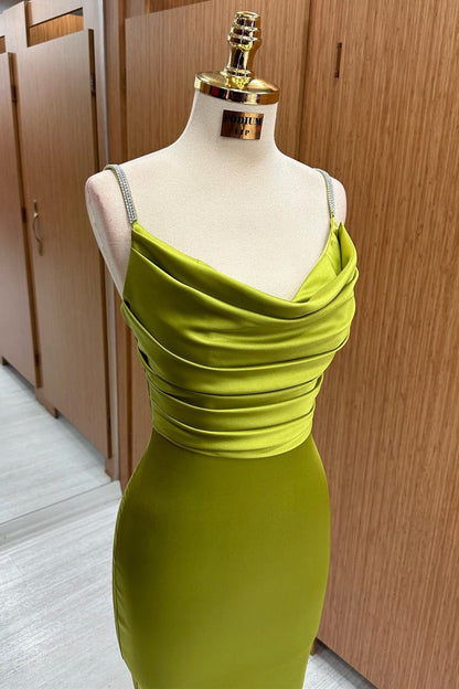 Olive Green Cowl Neck Midi Dress