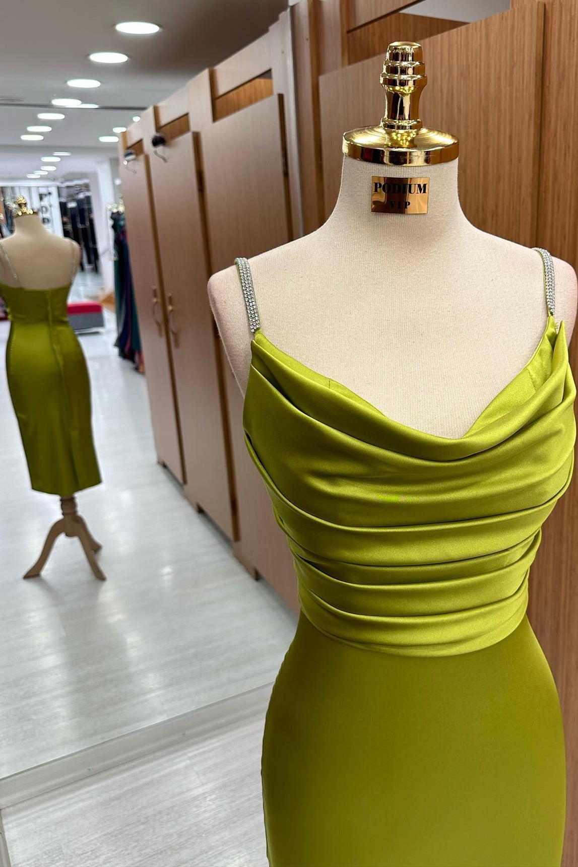 Olive Green Cowl Neck Midi Dress