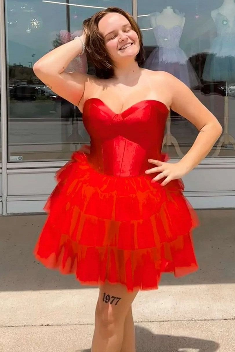Black Sweetheart Ruffle Tiered Short Homecoming Dress