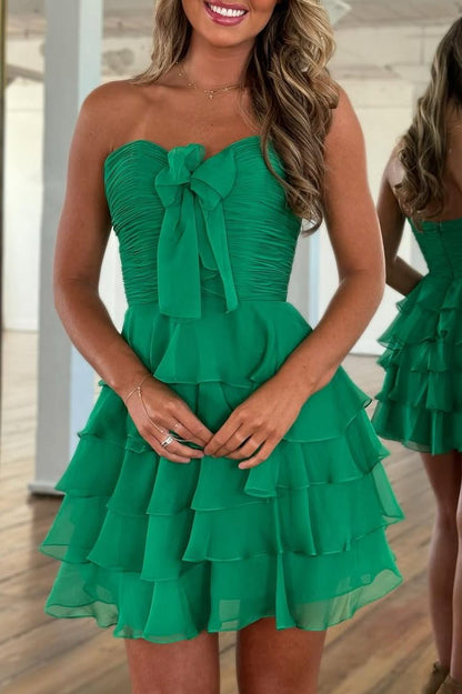 Strapless A-Line Ruffles Empire-Waist Sleeveless Chiffon Short Homecoming Dress
