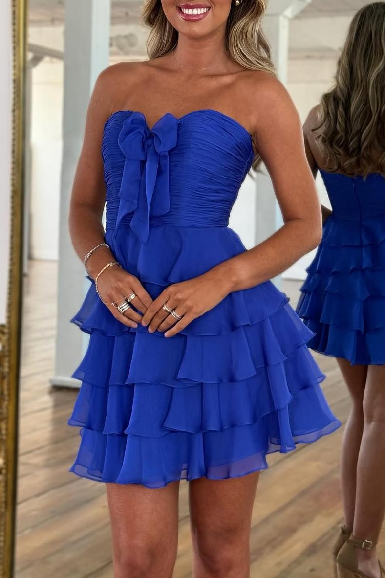 Strapless A-Line Ruffles Empire-Waist Sleeveless Chiffon Short Homecoming Dress