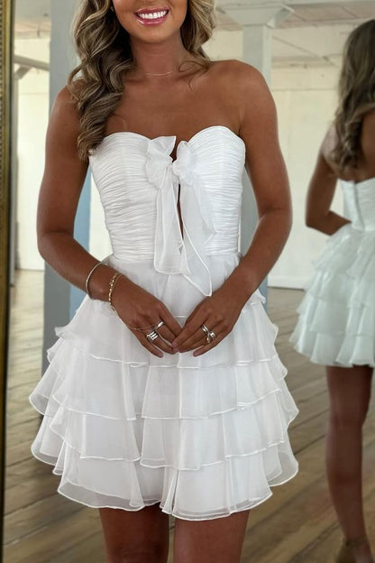 Strapless A-Line Ruffles Empire-Waist Sleeveless Chiffon Short Homecoming Dress