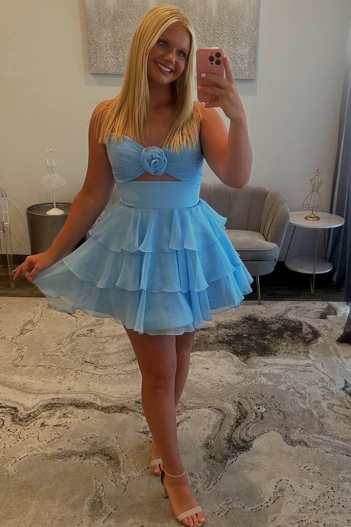 Strapless V-Neck A-Line Empire-Waist Layered Chiffon Homecoming Dress