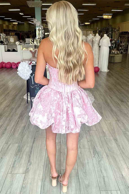 Pink A-Line Jacquard Strapless Empire-Waist Sleeveless Homecoming Dress
