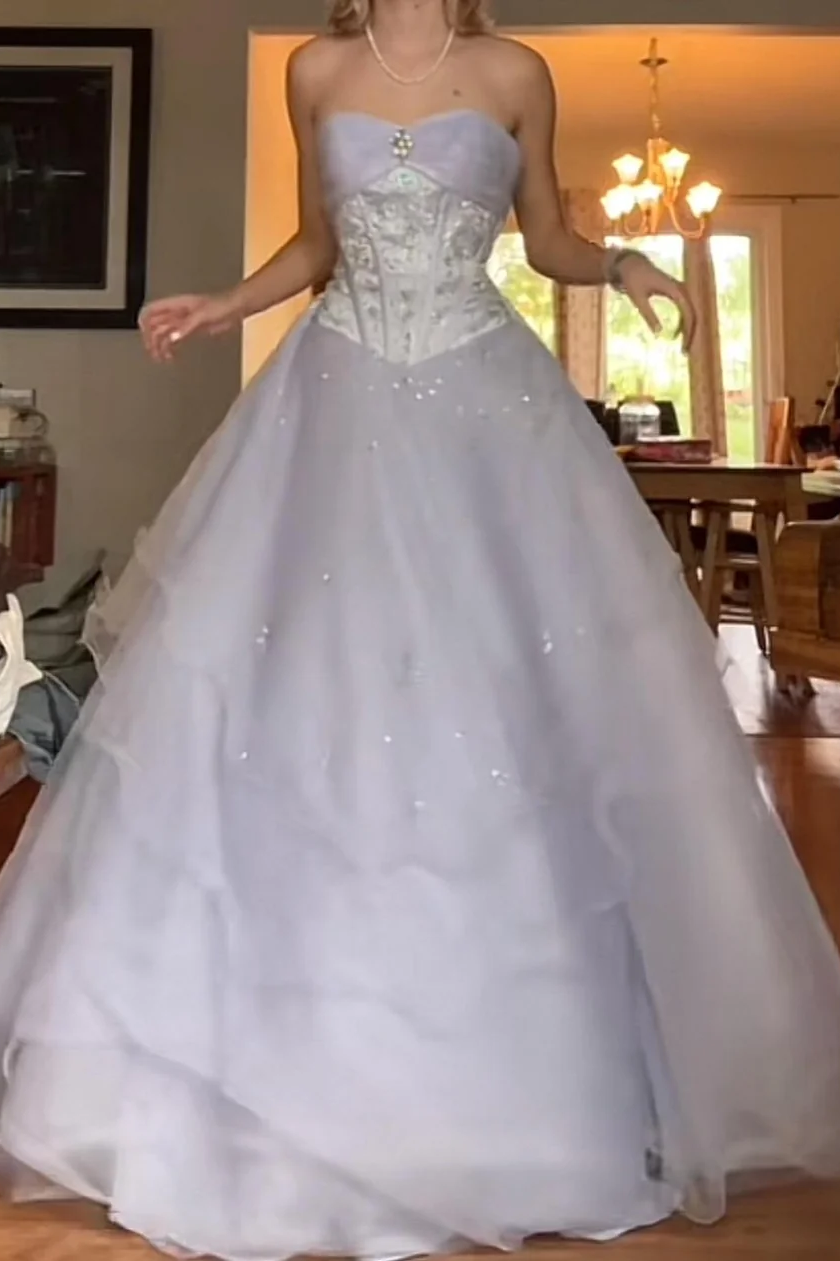 Vintage A-Line Strapless Empire-Waist Beads Princess Long Prom Dress