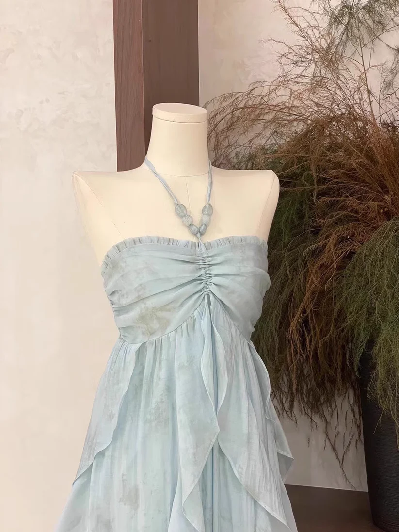 Classy Halter Chiffon Blue Party Dress Birthday Dress  cc3051