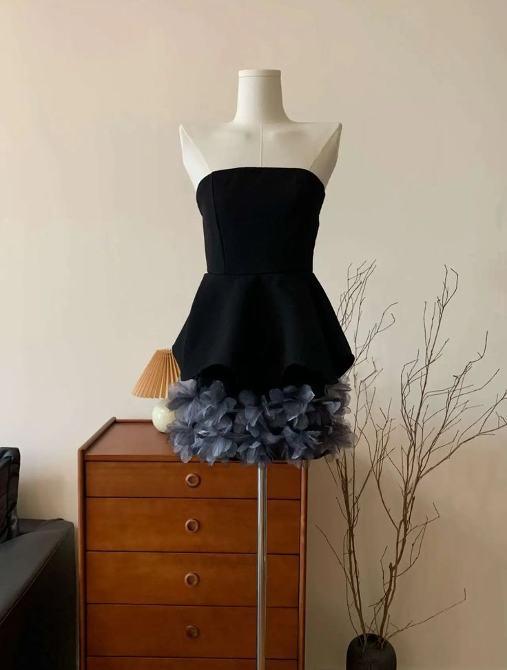 Sexy Strapless Black Satin Tulle Homecoming Dress,Cocktail Dress cc2558