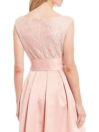 A-Line Mother of the Bride Dress Elegant V Neck Asymmetrical Lace Satin Sleeveless with Sash / Ribbon - RongMoon
