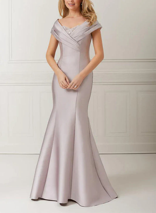 Speaker/Mermaid Off Shoulder Satin with Decals and Beads Mother of the bride dresses