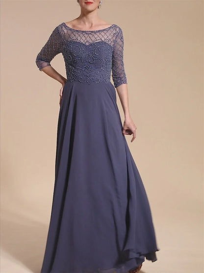 A-line/Princess spoon short sleeved and ground beaded mother of the bride dresses