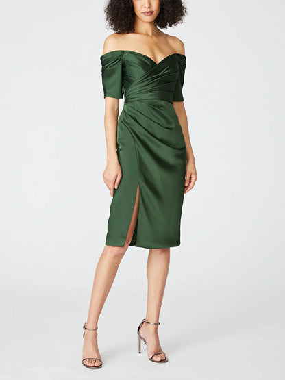 Side slit without shoulder straps, sleeveless and knee length mother of the bride dresses