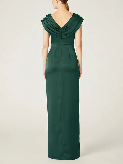 Slim fit/column V-neck sleeveless and ground length ruffled edge mother of the bride dresses