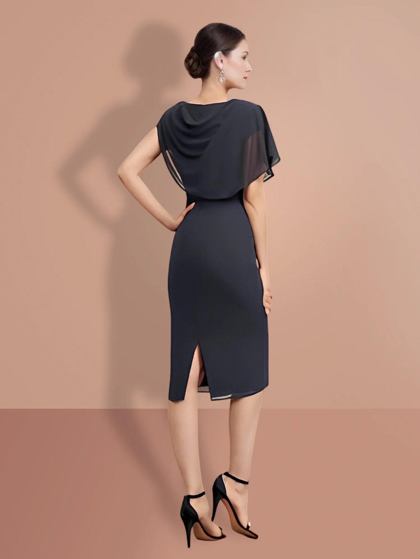 Sheath/column knee length short sleeved mother of the bride dress