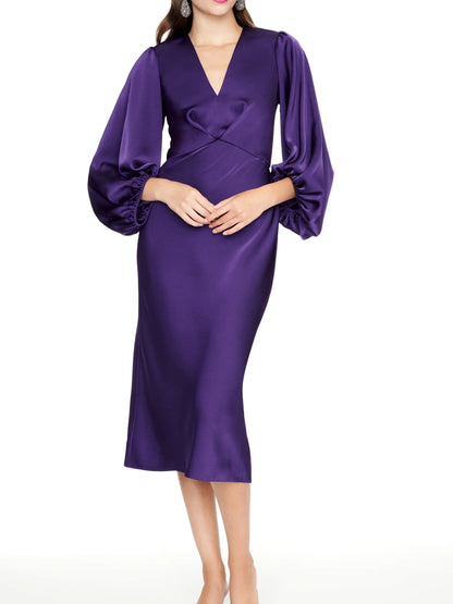 Slim fit/cylindrical V-neck tea length mother of the bride dresses