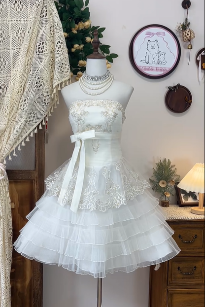 Elegant Strapless Tulle Lace Layered Short Wedding Dress Homecoming Dress cc3084