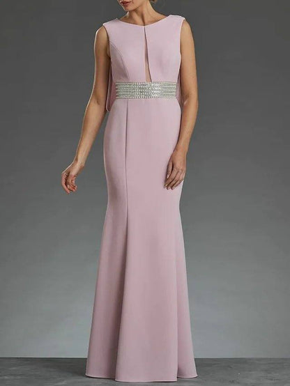 Sheath / Column Mother of the Bride Dress Elegant Jewel Neck Floor Length Stretch Fabric Sleeveless with Sash / Ribbon Sequin - RongMoon