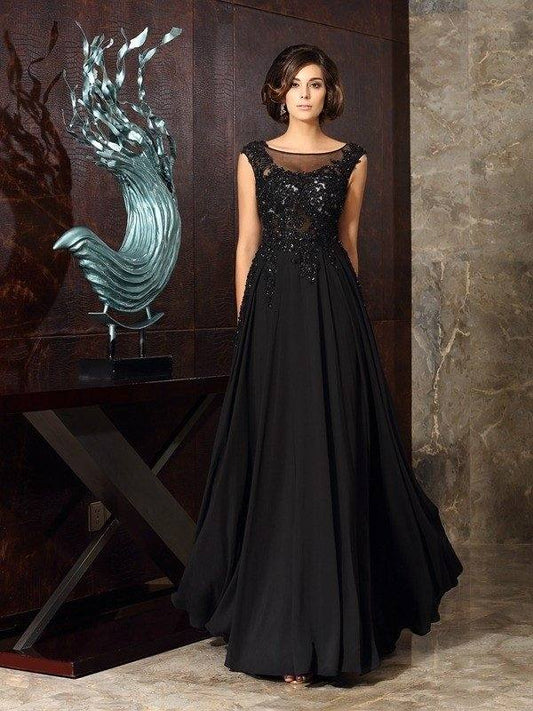 A-Line/Princess Scoop Applique Sleeveless Long Chiffon Mother of the Bride Dresses - RongMoon