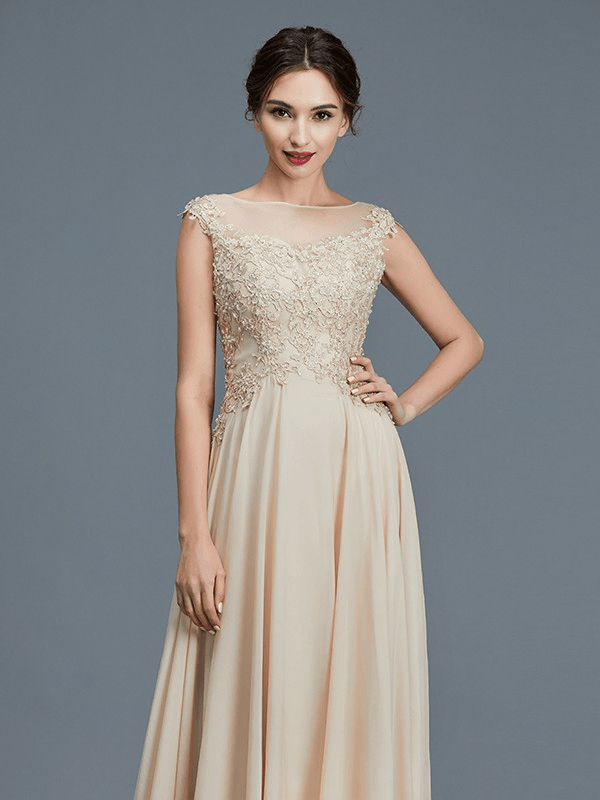 A-Line/Princess Scoop Sleeveless Ruffles Chiffon Floor-Length Mother of the Bride Dresses - RongMoon