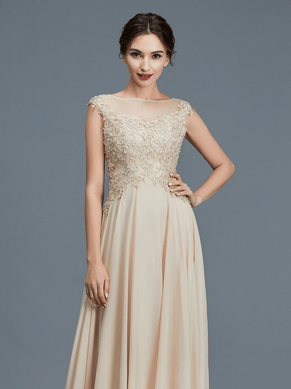 A-Line/Princess Scoop Sleeveless Ruffles Chiffon Floor-Length Mother of the Bride Dresses - RongMoon