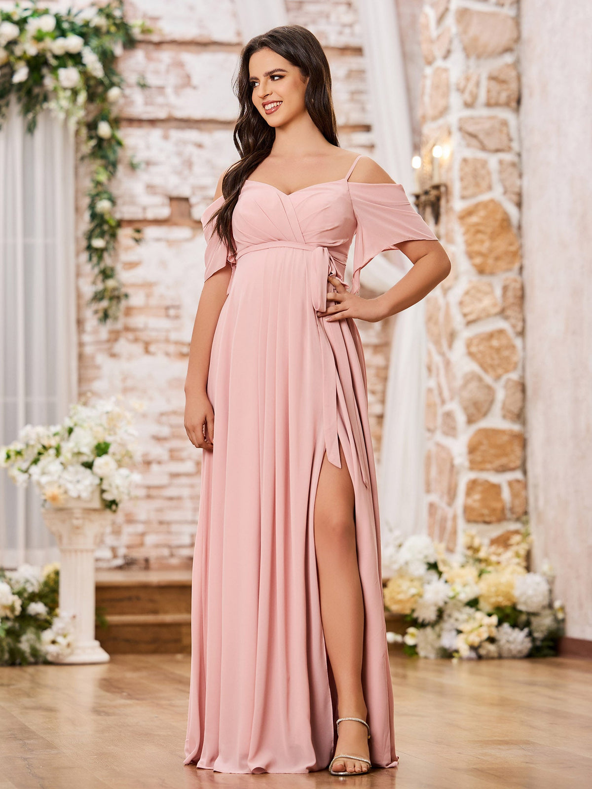 Sweetheart Neck Spaghetti Straps Empire Chiffon Dresses Dusty Rose