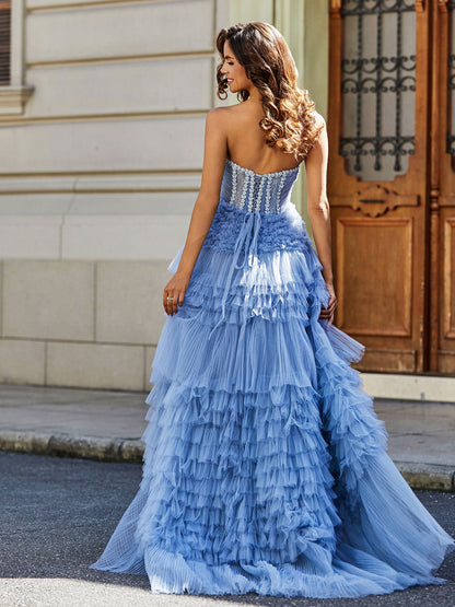 Strapless Corset Bodice Tulle Ball Gown Dusty Blue