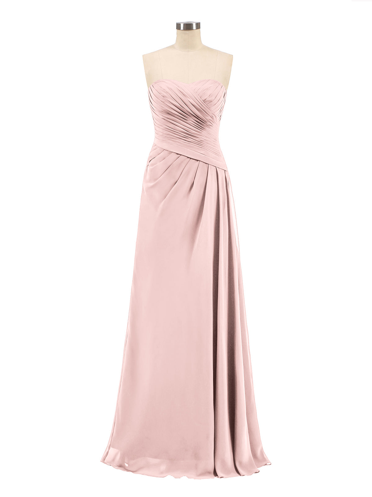 Strapless Sweetheart Neck Chiffon Bridesmaid Gown-Dusty Rose