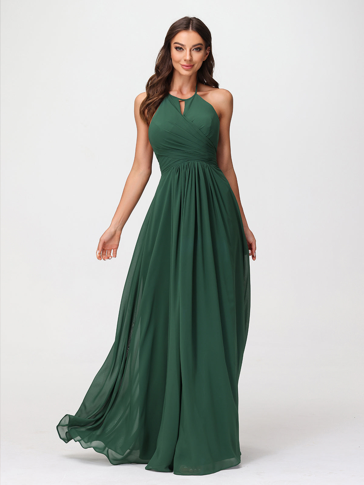 Halter Chiffon Long Dresses for Bridesmaids-Dark Green