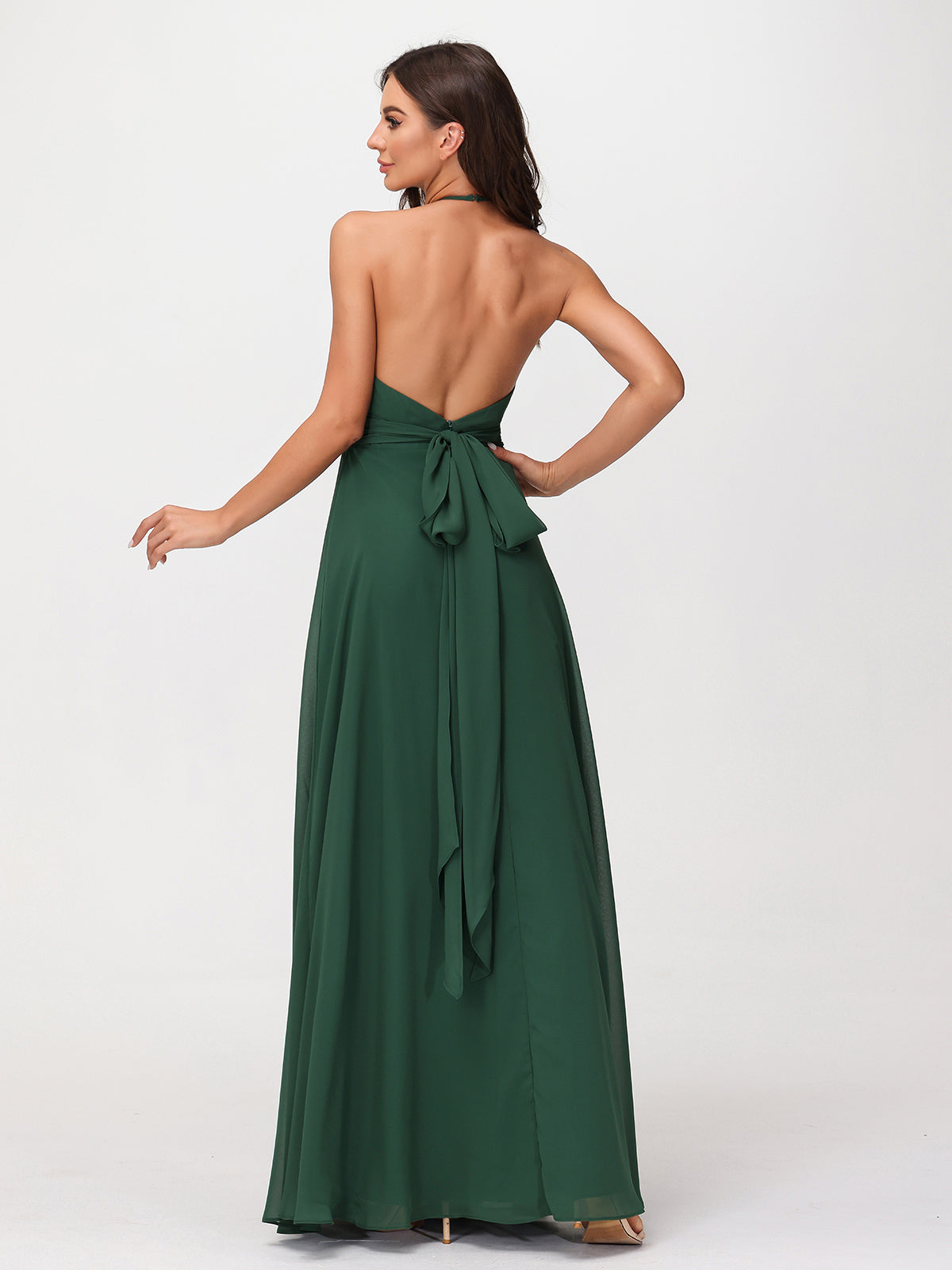 Halter Chiffon Long Dresses for Bridesmaids-Dark Green