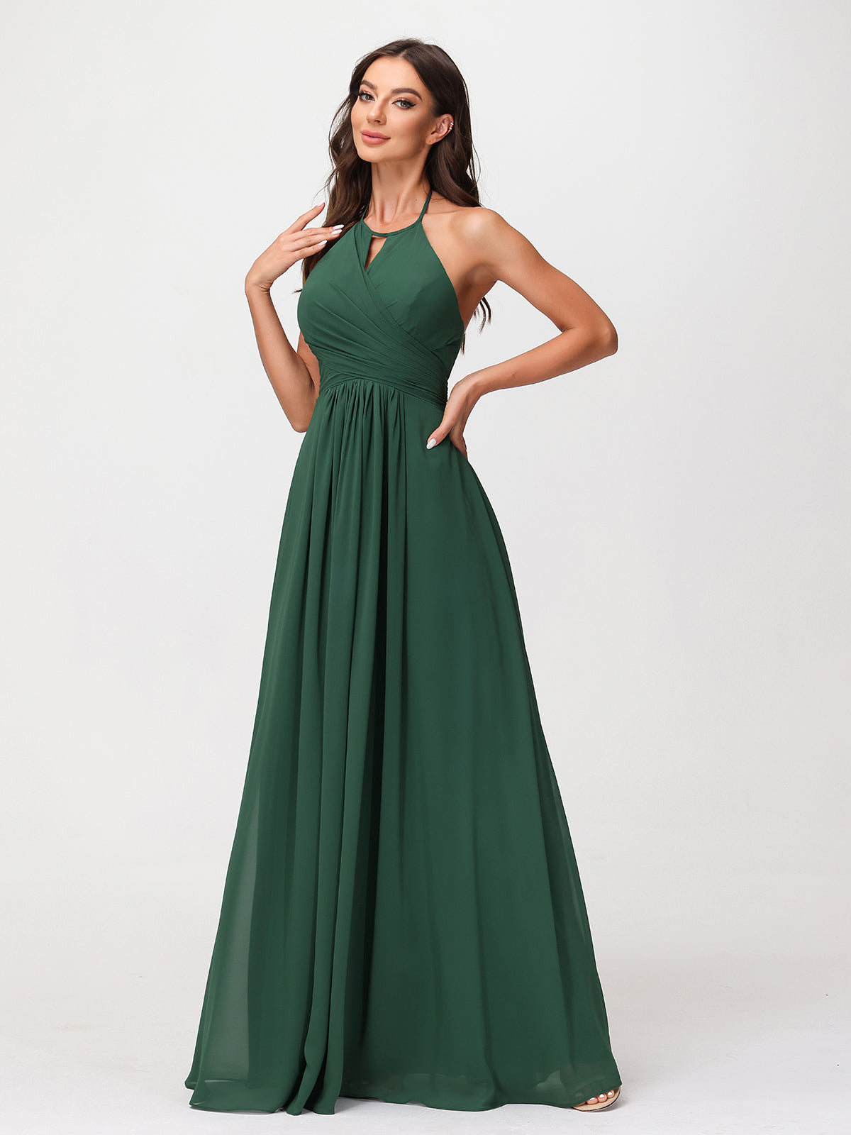 Halter Chiffon Long Dresses for Bridesmaids-Dark Green