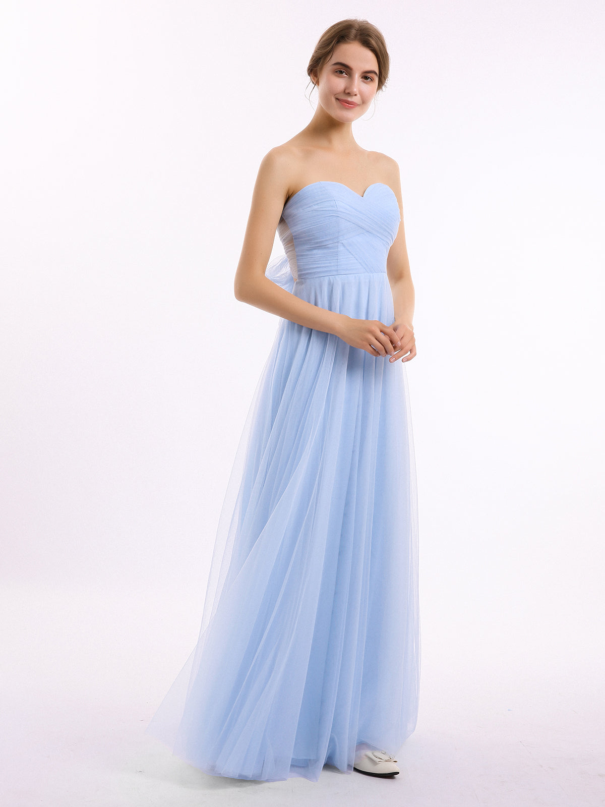 Sweetheart Strapless Neck Tulle Dresses with Bow-Sky Blue