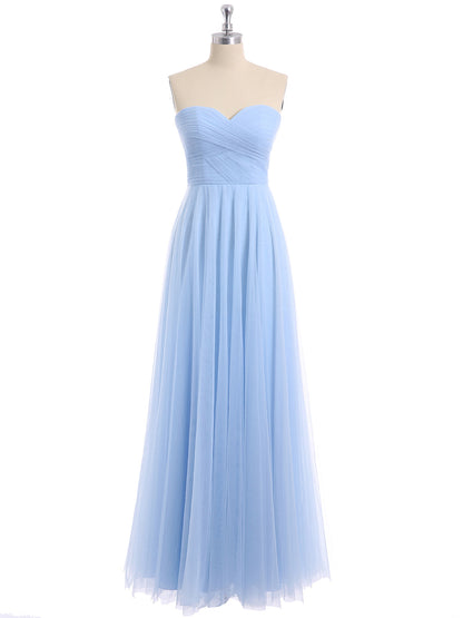 Sweetheart Strapless Neck Tulle Dresses with Bow-Sky Blue