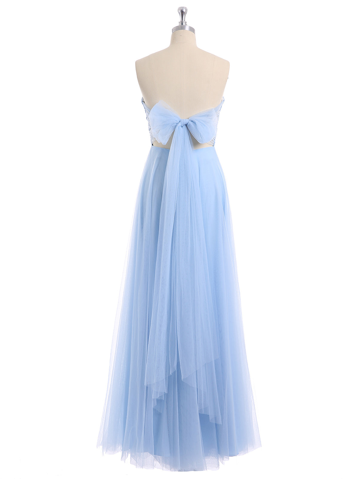 Sweetheart Strapless Neck Tulle Dresses with Bow-Sky Blue